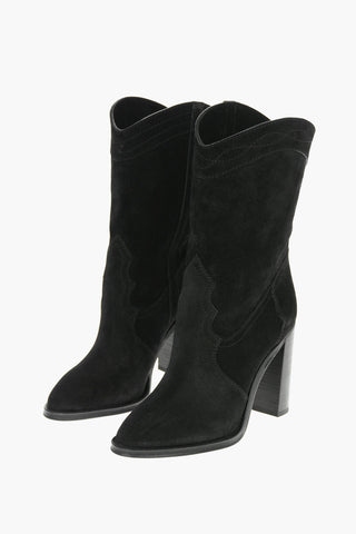 Suede Leather KATE Texan Ankle Boots with Contrasting Stitchings 9,5cm