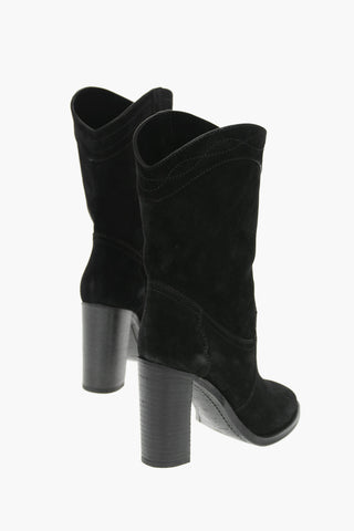 Suede Leather KATE Texan Ankle Boots with Contrasting Stitchings 9,5cm