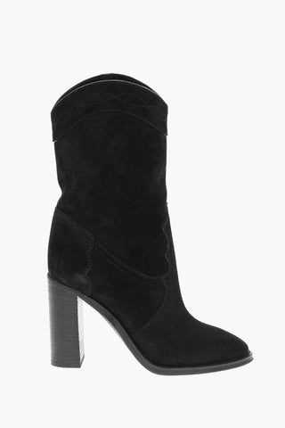 Suede Leather KATE Texan Ankle Boots with Contrasting Stitchings 9,5cm