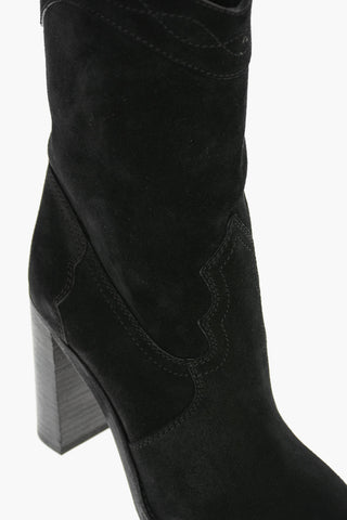 Suede Leather KATE Texan Ankle Boots with Contrasting Stitchings 9,5cm