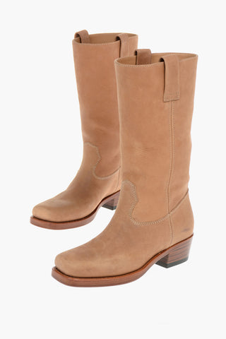Leather ROXY Squared-toe Camperos Boots with Visible Stitchings