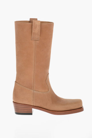 Leather ROXY Squared-toe Camperos Boots with Visible Stitchings