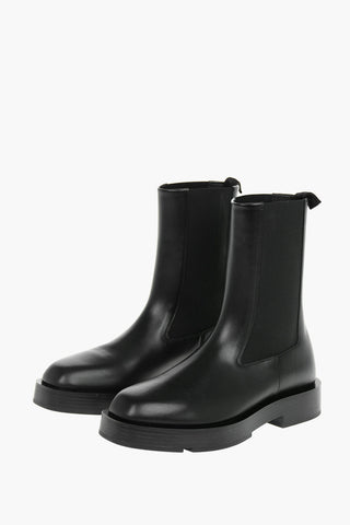 Leather Mid-calf Chelsea Boots with Squared Toe