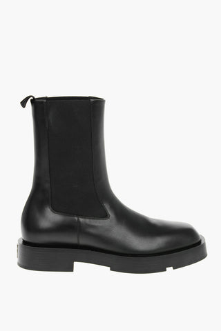 Leather Mid-calf Chelsea Boots with Squared Toe