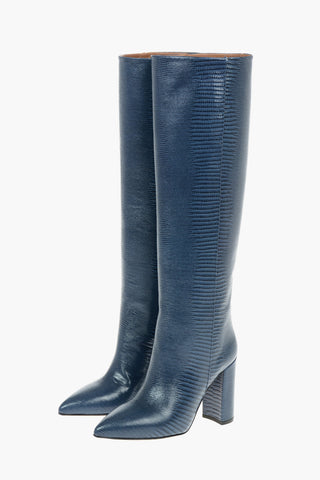 Lizard Printed Leather Over-the-knee Boots with Block Heel 10,5cm