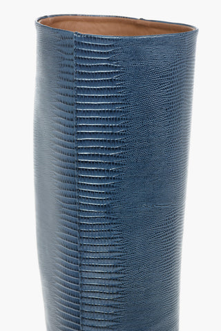 Lizard Printed Leather Over-the-knee Boots with Block Heel 10,5cm