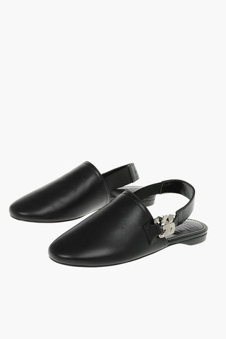 Soft Leather Mules embellished with Metal G Chain