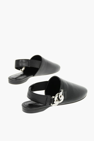 Soft Leather Mules embellished with Metal G Chain