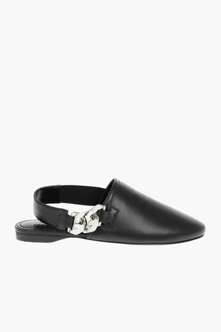 Soft Leather Mules embellished with Metal G Chain