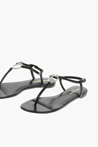 Leather Thong Sandals with Metal Piercing Detail