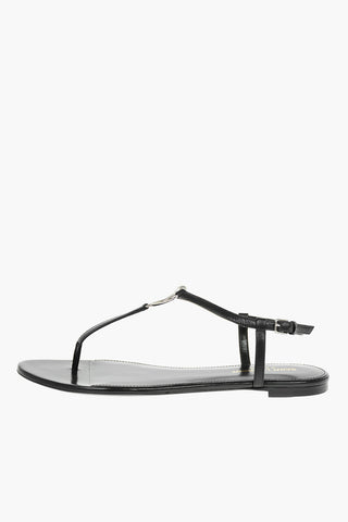 Leather Thong Sandals with Metal Piercing Detail