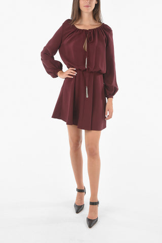 Abito Svasato Off-the-Shoulder in Misto Seta con Coulisse