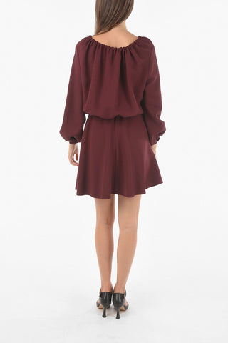 Abito Svasato Off-the-Shoulder in Misto Seta con Coulisse