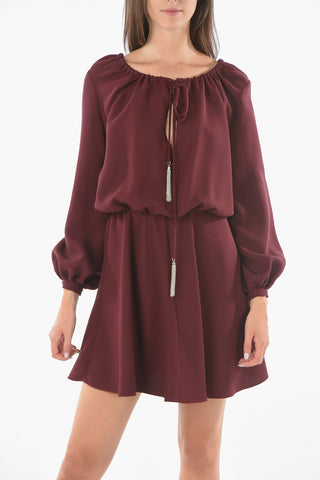 Abito Svasato Off-the-Shoulder in Misto Seta con Coulisse