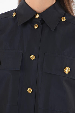 Double Breast-pocket Cotton Poplin Shirt with Logoed Brass Buttons