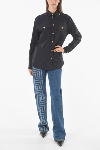 Double Breast-pocket Cotton Poplin Shirt with Logoed Brass Buttons