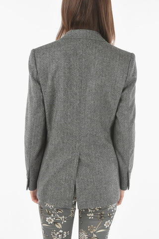 Blazer Foderato in Herringbone di Lana con Revers Classico