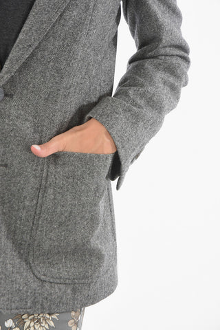 Blazer Foderato in Herringbone di Lana con Revers Classico