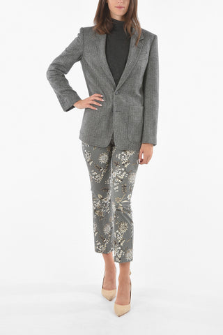 Blazer Foderato in Herringbone di Lana con Revers Classico