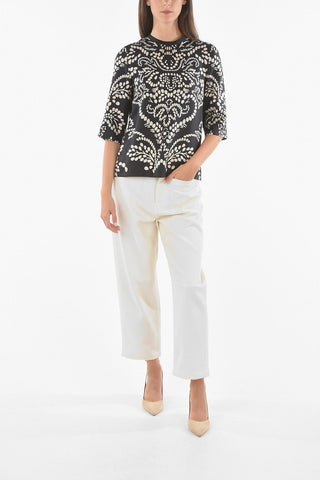 S MAX MARA Printed ALFONSA Satin Silk Blouse with 3/4 Sleeves