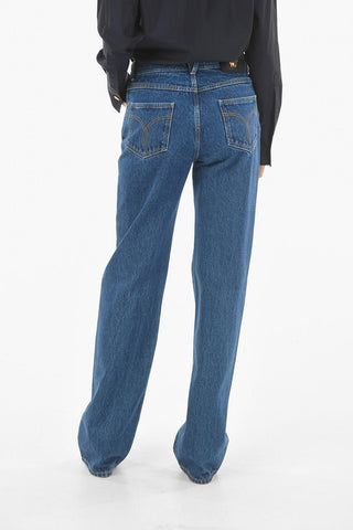 Iconic Greek Printed Denim Flared Jeans with MEDUSA Detail