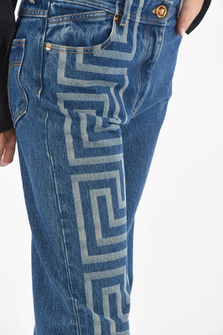 Iconic Greek Printed Denim Flared Jeans with MEDUSA Detail