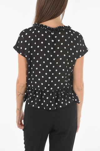 Rouched Dot Print Short Sleeved Blouse