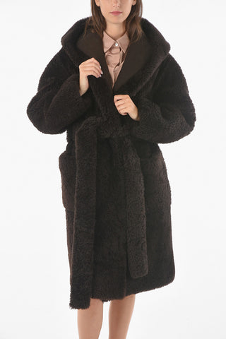 Cappotto Shearling Con Cappuccio E Cintura