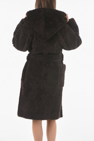 Cappotto Shearling Con Cappuccio E Cintura