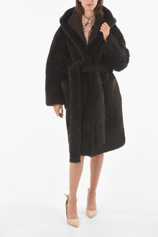 Cappotto Shearling Con Cappuccio E Cintura