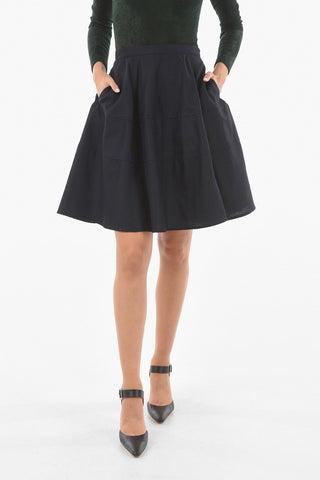 Side Zipped Wool Blend Flared Miniskirt