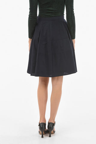 Side Zipped Wool Blend Flared Miniskirt