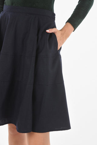 Side Zipped Wool Blend Flared Miniskirt