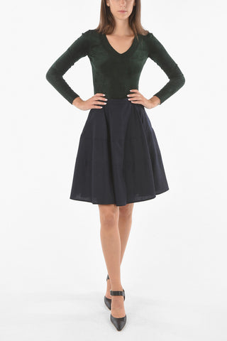 Side Zipped Wool Blend Flared Miniskirt