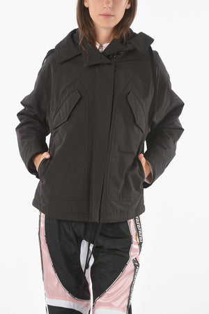 Hooded Padded Bomber Jacket with Waist Drawstring