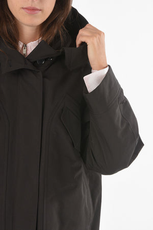 Hooded Padded Bomber Jacket with Waist Drawstring