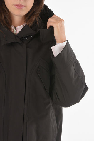 Hooded Padded Bomber Jacket with Waist Drawstring
