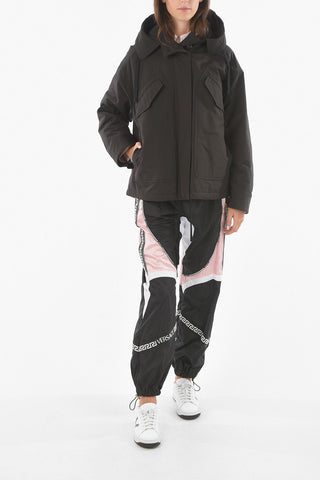 Hooded Padded Bomber Jacket with Waist Drawstring