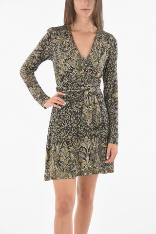 Floral Long-sleeved Flared Dress with Tie Belt