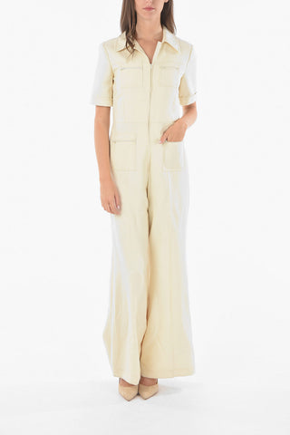 Zip-up Twill Wool Jumpsuit with Multipocket