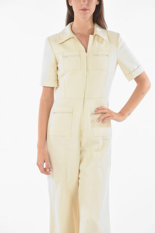 Zip-up Twill Wool Jumpsuit with Multipocket