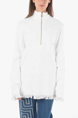 Zipped Fringed Recycled Cotton Sweater