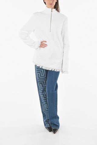 Zipped Fringed Recycled Cotton Sweater