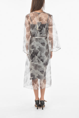 Silk Organza SHADY FLOWERS Midi Dress with Inner Slip