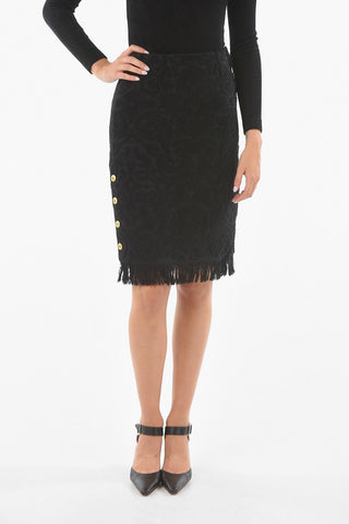 Floral Pattern Buttoned Fringed Pencil Longuette