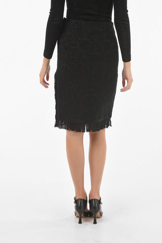 Floral Pattern Buttoned Fringed Pencil Longuette