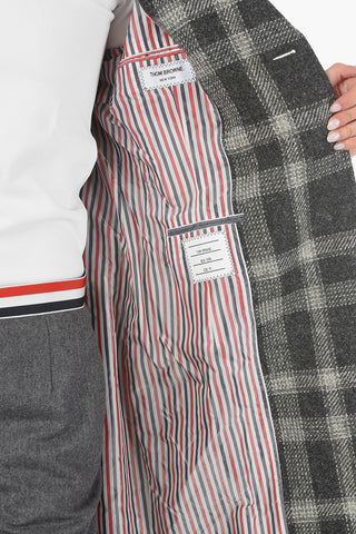 Madras Checkered Wool Double-breasted Coat with Tricolor Belt