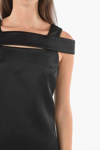 Viscose Satin Bare Back Mini Dress with Crossover Strap Detail