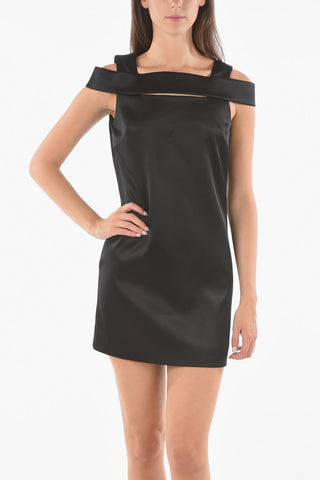 Viscose Satin Bare Back Mini Dress with Crossover Strap Detail