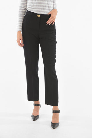 Wool Tailored Pants with Brass Fastening Detail
